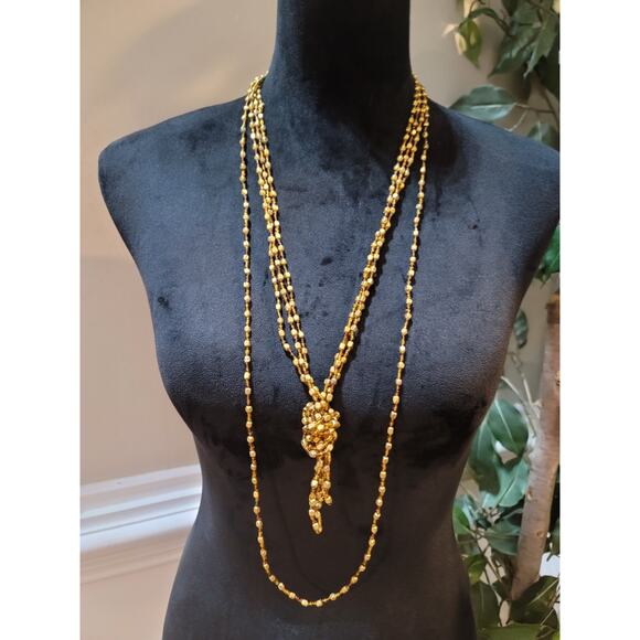 Women's Long Layered Beaded Gold Necklace Elegant Fashion Multi Layer Jewelry - Picture 1 of 5